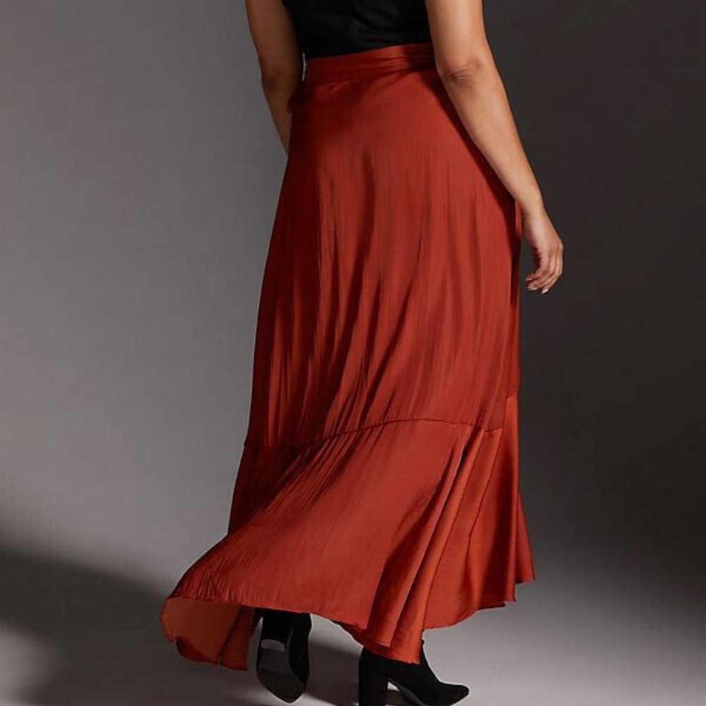 Anthropologie Maeve 2X NWT Ruffled Wrap Maxi Skirt Plus Dark Orange 120$ Plus - Picture 3 of 10